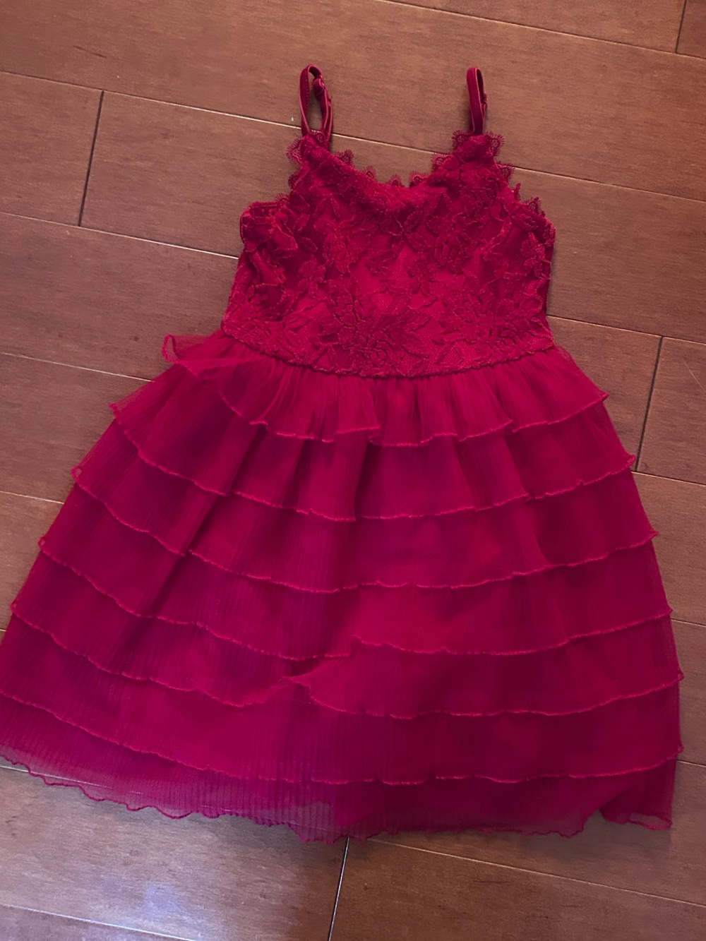 Cat & Jack Red Tiered Lace Spaghetti Strap Dress